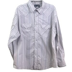 Wrangler White Pearl Snap Embroidered Stitched Stripe Long Sleeve Shirt XL